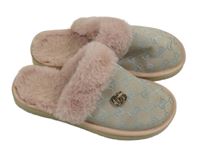 Pudrovo-starorůžové domácí pantofle se vzorem a kožešinou vel. 35