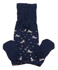 Tmavomodré punčocháče s jednorožci a hvězdami