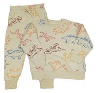 2set - Světlebéžová mikina s dinosaury + tepláky Primark