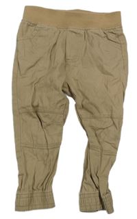 Hnedé plátenné cuff nohavice s úpletovým pasom