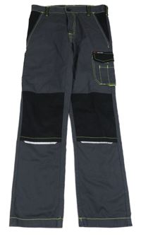 Tmavošedo-černé pracovní kalhoty s kapsami