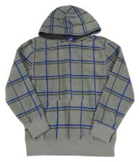 Sivo-modro-tmavosivá kockovaná fleecová mikina s kapucňou C&A