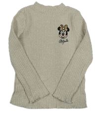 Béžové žebrované úpletové triko s Minnie s flitry C&A