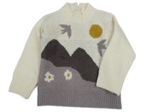 Smetanovo-hnedý vlnený sveter s horami a sluncem H&M