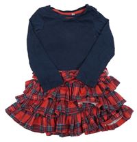 Tmavomodro-červené bavlnené šaty s kostkovanou vrstvenou sukní Bluezoo