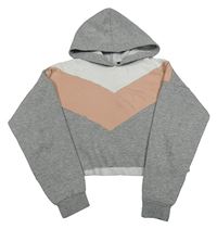 Sivo-ružovo-biela crop mikina s kapucňou New Look