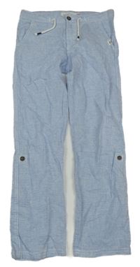 Světlemodro-biele melírované ľanové roll-up chino nohavice H&M