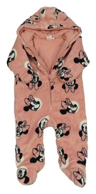 Ružová chlpatá zateplená kombinéza s Minnie a kapucňou Disney