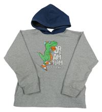 Sivo-tmavomodrá mikina s dinosaurom a kapucňou