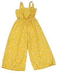 Žltý kvetovaný ľahký culottes overal New Look