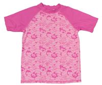 Neónově ružové vzorované UV tričko s delfínmi a mořskými pannami