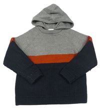 Sivo-tmavomodro-tehlový sveter s kapucňou Zara