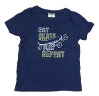 Tmavomodré tričko so skateom zn. Alive