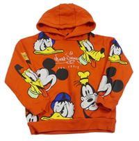 Oranžová mikina s Mickeym a kamarády a kapucí Primark