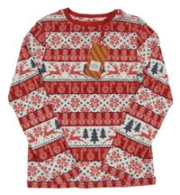 Nové - červeno-bílé vzorované vánoční pyžamové triko Primark