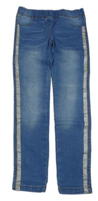 Modré džegíny so strieborným pruhom Yigga