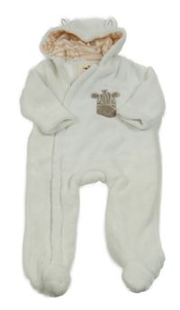 Biela chlpatá podšitá kombinéza so zebrou a kapucňou