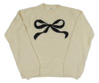 Smotanový sveter s čiernou mašličkou H&M