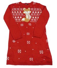 Červené svetrové vzorované šaty s líškou