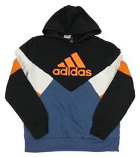 Černo-modro-bílá mikina s logem a kapucí Adidas