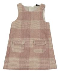 Svetloružové vlnené kockované šaty s vreckami F&F