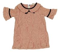 Růžové krajkové šaty s límečkem River Island