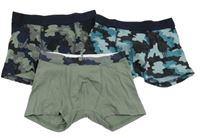 3x boxerky - khaki + modro-tmavomodré army + šedo-černé army C&A