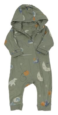 Khaki teplákový overal s obrázkami a kapucňou M&S