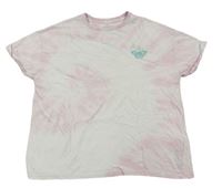 Bielo-ružové batikované tričko s motýlom M&S