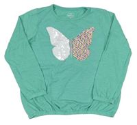Zelené tričko s motýlem z překlápěcích flitrů Topolino
