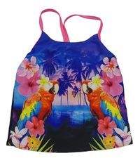 Modro-čierno-ružový plavkový crop top s papoušky C&A