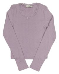 Lila crop tričko s čipkou a mašlou H&M