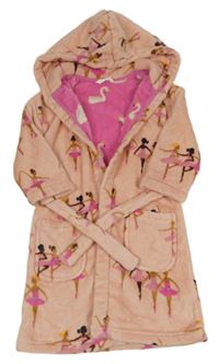 Růžový plyšový župan s baletkami a kapucí M&S