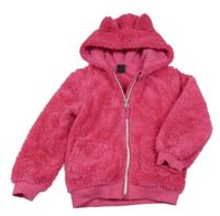 Fuchsiová chlupatá třpytivá propínací mikina s kapucí a čumákem Kiki&Koko