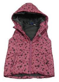 Ružovo-sivá šušťáková zateplená vesta s hviezdami a jednorožcom a kapucňou Lupilu