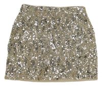 Béžovo-stříbrná sukně s flitry a všitými kraťasy New Look