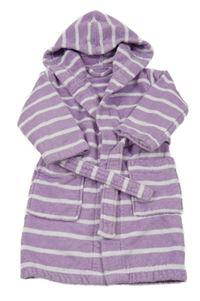 Lila-bílý pruhovaný froté župan s kapucí Tchibo