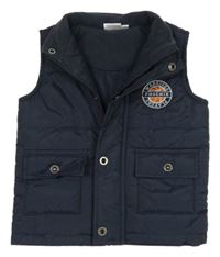 Tmavomodrá šušťáková zateplená vesta s výšivkou Impidimpi