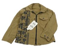 Nové - Hnědá plátěná bunda s nápisy