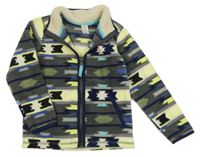 Sivo-modro-žlto-béžová vzorovaná fleecová prepínaci mikina s golierikom Carter's