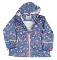 Modro-ružová kvetovaná vodeodolná jarná bunda s kapucňou Lupilu