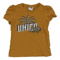 Okrové tričko s nápisom a gepardem