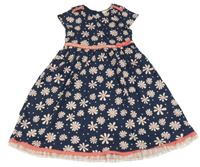 Tmavomodro-ružové kvetované šaty s mašlou Kids