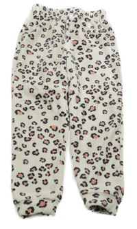 Smetanovo-ružovo-čierne plyšové tepláky s leopardím vzorom