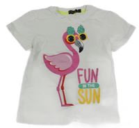 Bílé tričko s plameňákem 