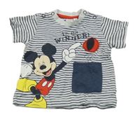Tmavomodro-biele pruhované tričko s Mickeym Disney