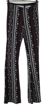 Dámske vínovo-čierno-modré vzorované zvonové teplákové nohavice zn. H&M