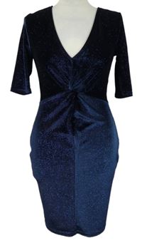 Dámské tmavomodré třpytivé sametové šaty 