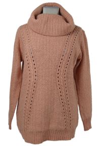 Dámský růžový melírovaný ažurový svetr s rolákem Gina 