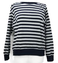 Dámska tmavomodro-biela pruhovaná zamatová mikina Alba Moda